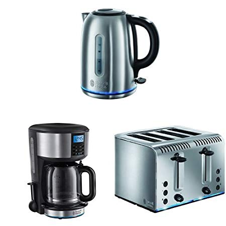 Russell Hobbs Buckingham Quiet Boil Kettle   Coffee Maker   4 Slice Toaster - Stainless Steel