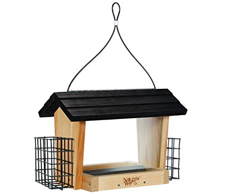 Nature's Way Bird Products CWF19 Cedar Hopper Bird Feeder with Suet Cage, 6-Quart