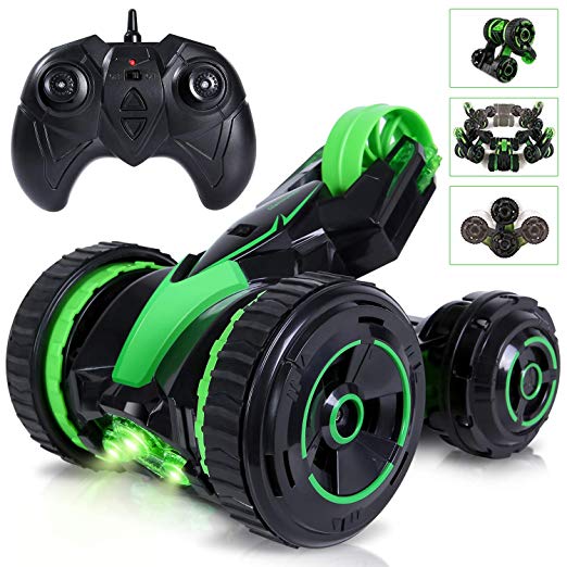 SGILE Stunt RC Car Toy - 2.4GHz Remote Control Car 2WD Racing Vehicle, Double Sided Rotating Tumbling 360 Degree Flips Off Road Truck, Green