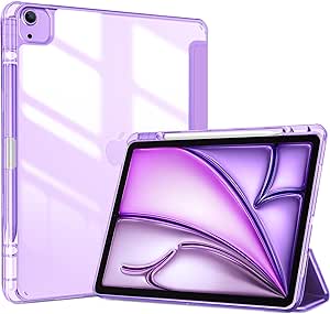 ProCase for iPad Air 13 Inch Case 2024 M2 with Pencil Holder, iPad Air 2024 13 Inch Case Clear Transparent Back, iPad Air M2 13 Cover Shockproof Smart Folio, Auto Wake/Sleep -Purple