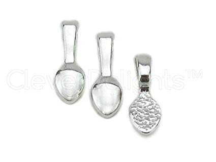 100 CleverDelights Teardrop Bails - Shiny Silver Color - 16x5mm - Small Glue On Bails - For Scrabble and Glass Pendants - 5/8 x 1/4 inch 16mm x 5mm