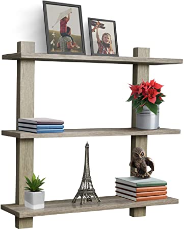 Sorbus Floating Shelf — Asymmetric Square Wall Shelf, Decorative Hanging Display for Trophy, Photo Frames, Collectibles, and Much More, Set of 3 (3-Tier – Grey)