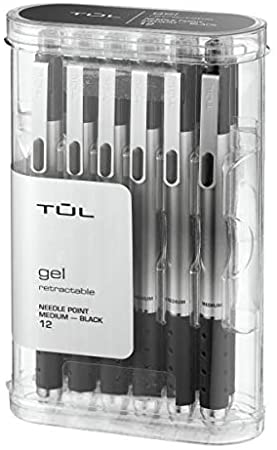 TUL GL1 Retractable Gel Pen, Needle Point, 0.7 mm, Gray Barrel, Black Ink, Pack Of 12