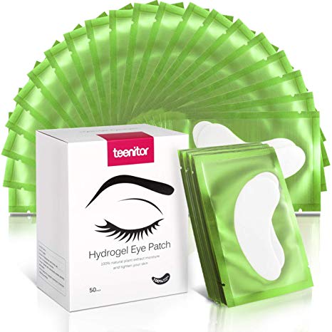 Eye Gel Pads, Teenitor Eyelash Extension Gel Patches Kit, Under Eye Patches Lint Free, 50 Set - Green