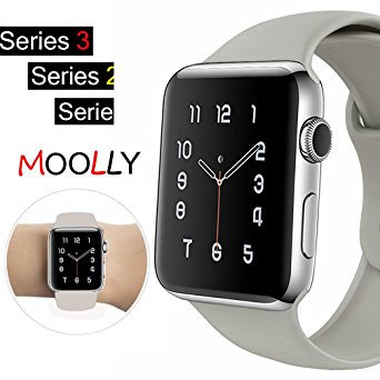For Apple Watch Band, MOOLLY Soft Silicone iWatch Strap Replacement Sport Band for Apple Watch Band Series 3 Series 2 Series 1 Sport & Edition (GJ38MM-Stone Grey)