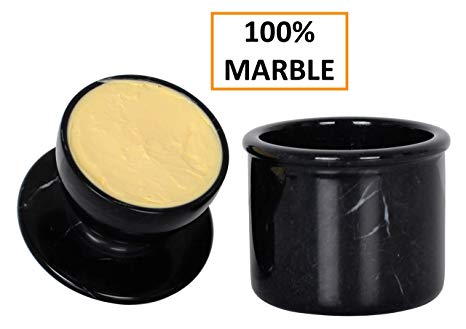 Butter Dish Cover Pot Handmade Marble Butter Storage Crock Keeper for Kitchen - Non Ceramic Non Plastic - Used as Utensil Holder and Cold Cheese Deep Covered Kitchenware Jar Container (Black)