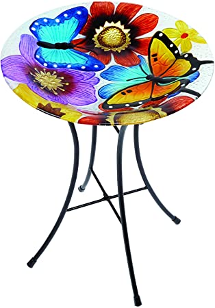 Gardman A04375 Butterfly Glass Bird Bath - Multi-Colour