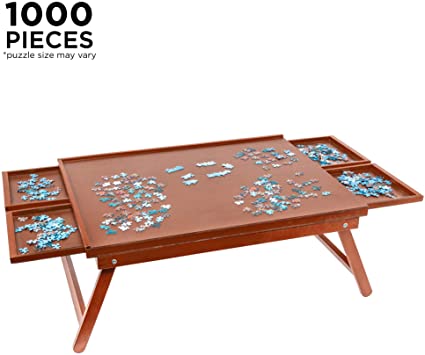 Jumbl Puzzle Board Rack | 23” x 31” Wooden Jigsaw Puzzle Table w/ 4 Storage & Sorting Drawers | Smooth Plateau Fiberboard Work Surface & Reinforced Hardwood | for Games & Puzzles Up to 1,000 Pieces