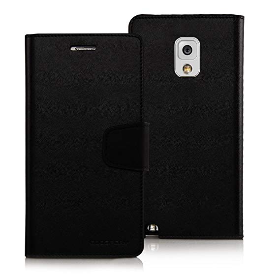Galaxy NOTE 3 Case, [Drop Protection] Goospery Sonata Diary Premium Synthetic Leather Wallet Type [ID / Credit Card Slots   Cash Pocket] Cover - Black