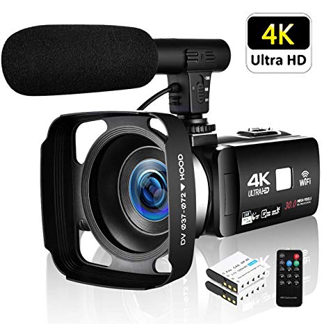 SEREE Camcorder 4K 30MP WIFI Control Digital Camera 3.0” Touch Screen Night Vision Video Camcorder Vlogging Camera with External Microphone