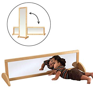 ECR4Kids Double-Sided Shatterproof Bi-Directional Birch Frame Full-Length Floor Mirror for Babies, Toddlers and Kids - Preschool, Daycare or Home - 4 Feet Tall, Natural