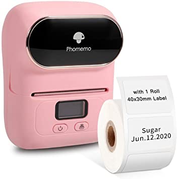 Phomemo M110 Label Printer Barcode Printer Mini Bluetooth Label Printer Thermal Label Printer, Portable Printer, Suitable for Clothing, Supermarket, Retail etc, Compatible for Android & IOS, Pink