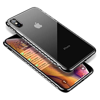 for iPhone Xs Max Case Clear, Slim Thin Silicone Protective Armor for Women Men, [Full Body Shockproof] Cute Transparent Soft TPU with Plated Bumper Back Case Cover for i-Phone Xs Max 6.5 Inch, Black