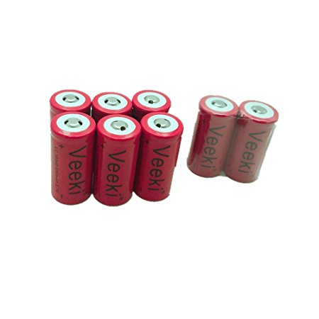 Rechargeable 16340 CR123A Battery, Veeki 16340 RCR123A 3.7V 650mAh Protected Li-ion 16340 Batteries for High Drain Device (8pc)