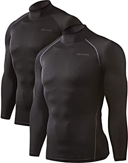 DEVOPS 2 Pack Men's Thermal Turtle Mock Neck Shirts, Compression Long Sleeve Tops