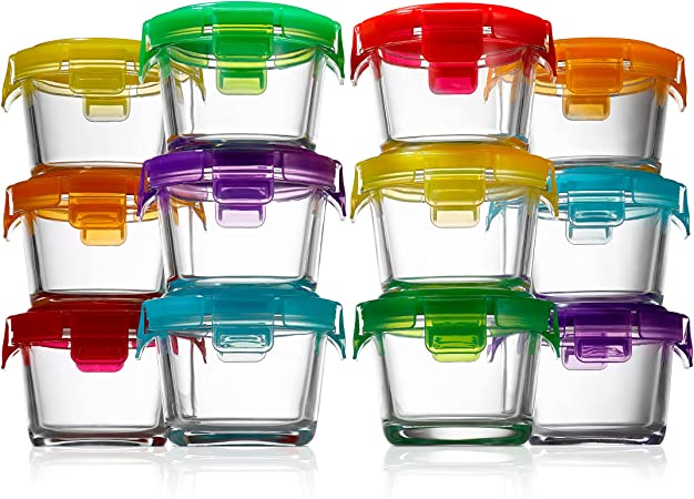 NutriChef 12PC Food Storage Containers - 4.48oz Mini Stackable Superior Premium Glass Meal-prep w/ Airtight Locking Lid, BPA-Free Leakproof, Freezer-to-Oven-Safe, For Baby Food Snacks Fruits & Nuts