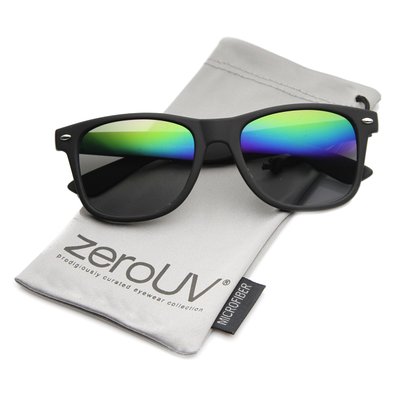 zeroUV Flat Matte Reflective Revo Color Lens Large Horn Rimmed Style Sunglasses - UV400