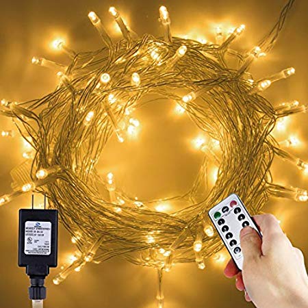 Brightown Christmas String Lights, 75.5Ft 200 LEDs Clear Fairy Lights with Remote and Timer, 8 Modes Twinkle Waterproof Lights for Indoor Outdoor Bedroom Christmas Trees Wedding Wall Decor, Warm White