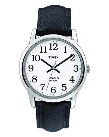 Timex Men's T20501 Quartz Easy Reader Watch with White Dial Analogue Display and Black Leather Strap