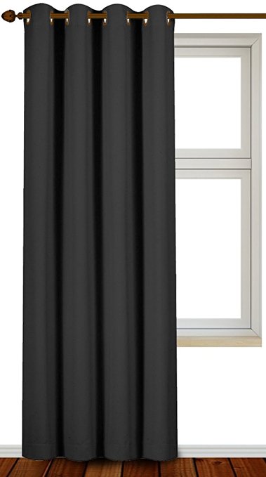 Blackout Room Darkening Curtains Window Panel Drapes - Black Color 1 Panel, 52 inch wide by 84 inch long each panel, 8 Grommets Rings per panel, 1 Tie Back included - by Utopia Bedding