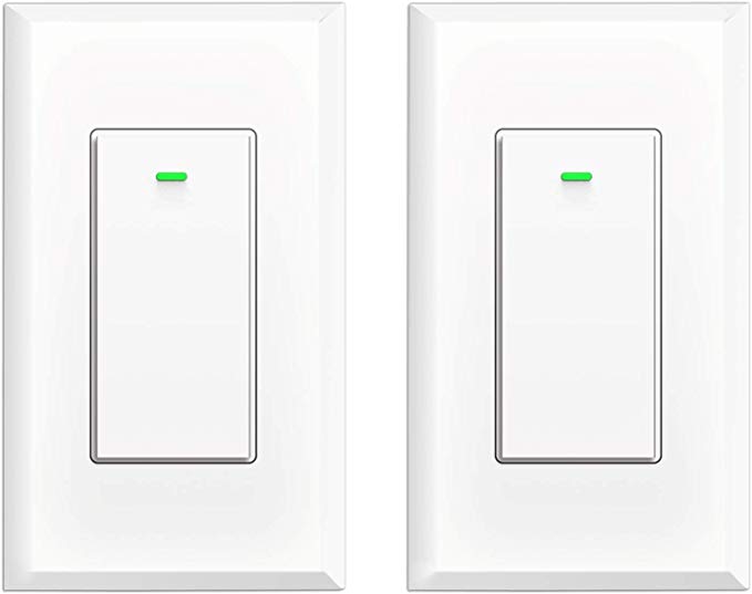 Smart Switch, WiFi Smart Light Switch Works with Alexa Google Home and IFTTT, Neutral Wire Needed, with Remote Control, Timing Schedule, No hub Required (2 Pack)