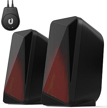 Jeecoo M40 Bluetooth Computer Speakers Desktop PC Speakers for Monitor - Enhanced Stereo Sound, RGB Pulsing & Led Flame, Wired Handy Control - with 3.5mm AUX for Laptops Tablets Smartphones