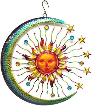 Bejeweled Display® Large Sun Face, Star & Moon w/ Glass Wall Art Plaque & Home Decor
