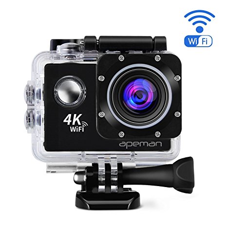 APEMAN 4K Action Camera Action Sport Cam Wi-Fi Waterproof 30M 2.0 Inch 170 Wide-Angle with Portable Package and Dual 1050mAh Batteries