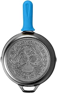 Lodge Seasoned Cast Iron Sugar Skull Skillet with Handle Holder Black 10.25 Inch