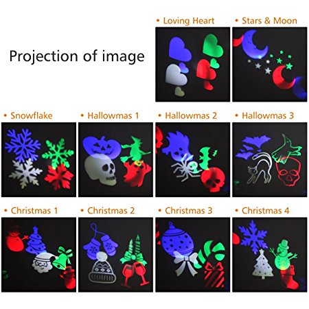 E-COM Halloween Projector Lights,10PCS Pattern Lens Star Snowflake Show And Moving Landscape Projector Lamps For Christmas,Garden,Wall,Party,Birthday,outdoor fairy decorations(Multi Colorful)