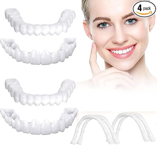 Fake Teeth, 4PCS Temporary Fake Teeth for Women and Men, Nature and Comfortable Veneers to Regain Confident Smile 4PCS