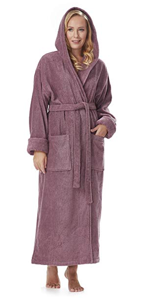 Arus Women's GOTS Certified Organic Cotton Hooded Full Length Turkish Bathrobe