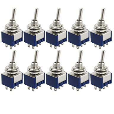 HiLetgo 10pcs AC 125V 6A Amps ON/ON 6 Terminals 2 Position DPDT Toggle Switch MTS202