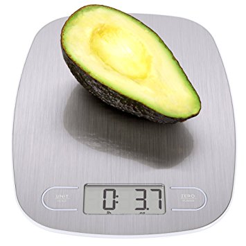 Stainless Steel Kitchen Scale / Food Scale - Ultra Slim, Multifunction, Easy to Clean, Large Display, with Precision Measuring. (Stainless Steel)