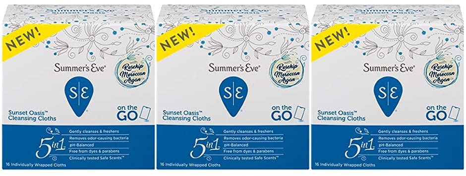Summer's Eve Cleansing Cloths | Sunset Oasis | Individually Wrapped |16 Count | Pack of 3