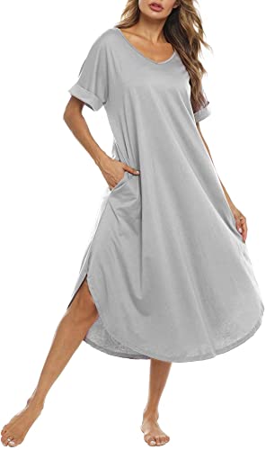 Bloggerlove Nightgown Women Comfy Loungewear Short Sleeve Nightshirts Casual V Neck Sleepwear S-XXL