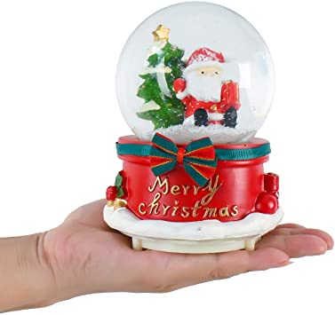 WOBAOS Snow Globe with Colorful Snowflakes Dancing,Music Box with Flashing Lights, Beautiful Decorative Ornaments, Best Gift (Diameter 100mm, Santa Claus1)