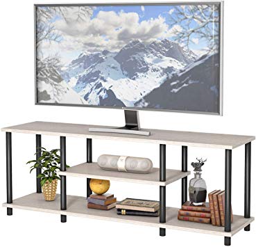 Tangkula 3-Tier TV Stand, No Tools 3D Entertainment TV Stands, Industrial Rustic Entertainment Center for TVs up to 48”, Media Console Table for Home Living Room Bedroom (Grey)