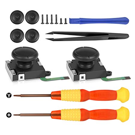 Younik 2-Pack 3D Replacement Joystick Analog Thumb Stick for Nintendo Switch Joy-Con Controller-with 4 Thumbstick Caps,Tri-Wing & Cross Screwdriver and Fixing Tool