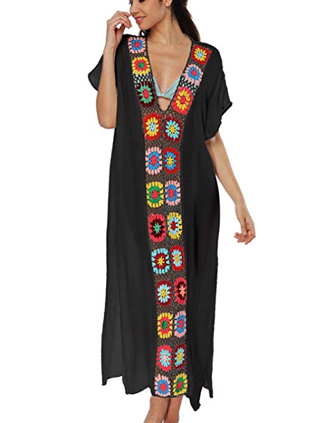 Bsubseach Women Bathing Suits Cover Up Ethnic Print Kaftan Beach Maxi Dress