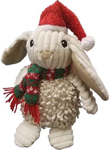 Pet Lou Holiday Natrual Plush Pet Toys for Dogs with Squeakers and Crinkle for Medium and Small Size Dogs (8 INCH, 8" CHR Natural Rabbit)