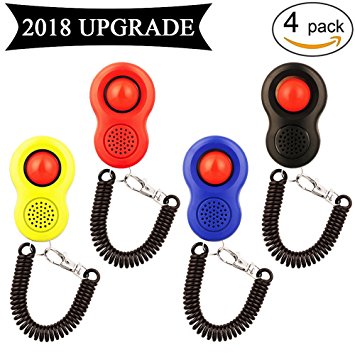 Pet Cat Dog Training Clicker Kit,[2018 UPGRADE VERSION] Exclusive Training Ebook Available-Bestanx Humanized Scientific Professional Design, Pet Tool Set with Wrist Strap and Elastic Ring (4 Pack)