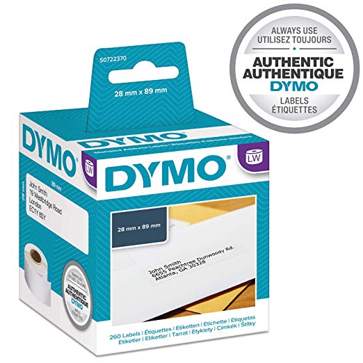 Dymo 28 mm x 89 mm LW Address Labels, Roll of 130 Easy-Peel Labels, Self-Adhesive, for LabelWriter Label Makers, Authentic