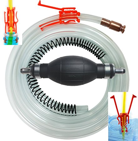 Siphon Pro XL - Largest Siphon for Water & Fuel (Gasoline or Diesel) w/ Largest Squeeze Bulb on the Market to Pump Liquid or Start Siphon - Potable Water 7' Hose - Jiggler Siphon Starter & Hose Weight