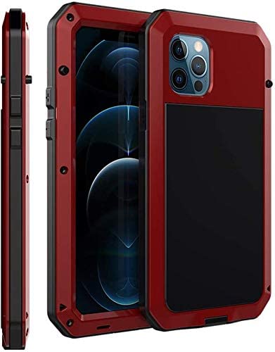 CarterLily Case Compatible with iPhone 12 Mini 5.4" 2020, Full Body Shockproof Dustproof Waterproof Aluminum Alloy Metal Gorilla Glass Cover Case for iPhone 12 Mini 5.4 inch (Red)