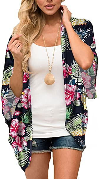 BB&KK Women's Summer Chiffon Kimono Cardigans Beach Sheer Open Front Cover Ups Tops