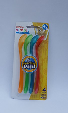 Pack of 4 Nuby 5565 Simpy First Solids Feeding, Weaning Spoons for babies from 4 months old. BPA Free. (multi coloured)