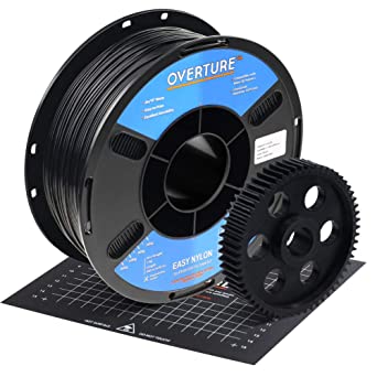 OVERTURE Nylon Filament 1.75mm with 3D Build Surface 200mm × 200mm 3D Printer Consumables, Polyamide (PA) 1kg Spool (2.2lbs), Dimensional Accuracy  /- 0.05 mm, Fit Most FDM Printer (Black)