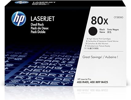 HP 80X (CF280XD) High Yield Black Original Toner, 2 Cartridges