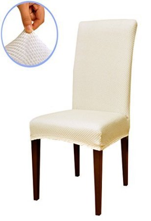 Subrtex Jacquard Stretch Dining Room Chair Slipcovers (4, White Jacquard)